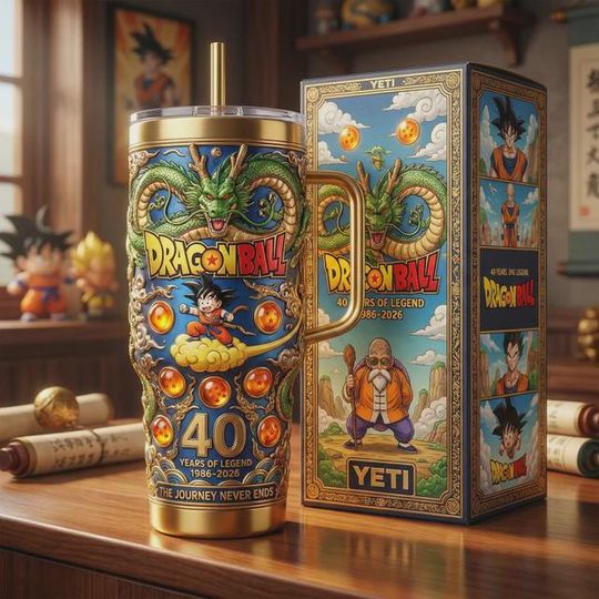 Discover Dragon Ball 40 Years of Legend Stainless Steel Tumbler with Handle, Anime Collector Cup, Printed Tumbler