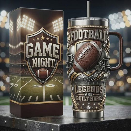 Discover Football Game Night Stainless Steel Tumbler with Handle, Football Legends Mug, Sports Fan Gift Cup, 3D Printed Tumbler