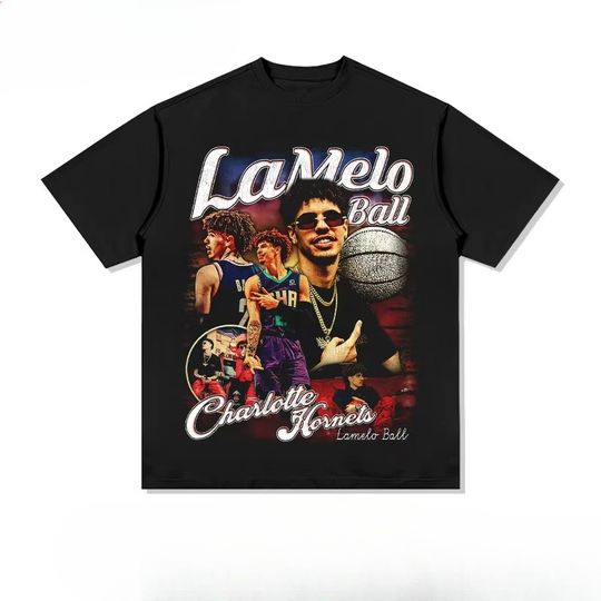 Discover New arrives Summer Mens LaMelo Three ball Bauer Print Cotton T shirts Trend Vintage Tees Men's Short Sleeve Streetwear Tops