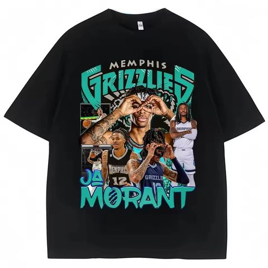 Trendy and super cool hip-hop Memphis print Ja Morant 12 Basketball fan T-shirt for men plus-size casual round-neck short-sleeve