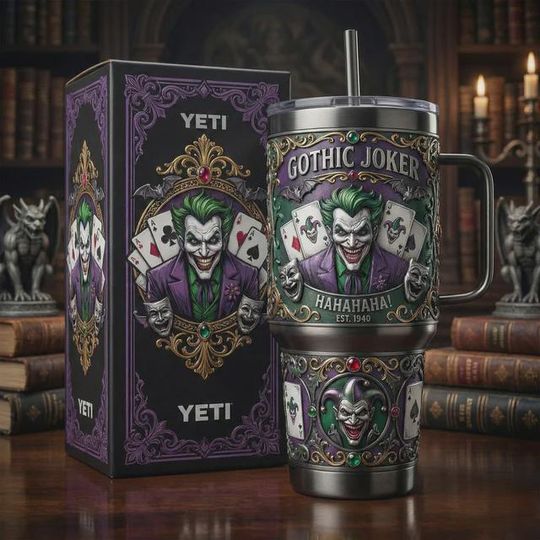 Discover Gothic Joker Stainless Steel Tumbler with Handle, Dark Villain Insulated Cup, Joker Fan Gift