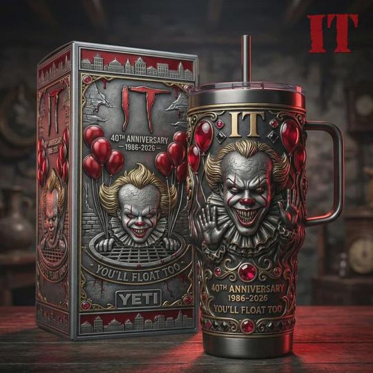 Discover IT Pennywise Stainless Steel Tumbler with Handle, Horror Movie Insulated Cup, IT Fan Gift