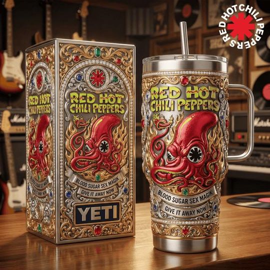 Discover Red Hot Chili Peppers Octopus Stainless Steel Tumbler with Handle, RHCP Rock Band Insulated Cup, Music Fan Gift
