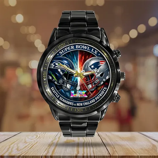 Seahawks x  Patriots Super Bowl LX 2025 Black Stainless Steel Watch
