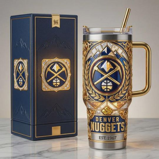 Discover Denver Nuggets Stainless Steel Tumbler with Handle, NBA Basketball Fan Gift, Insulated Collector Cup