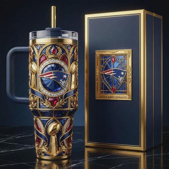 Discover New England Patriots Super Bowl Dynasty Stainless Steel Tumbler with Handle, Patriots Fan Gift, football Champion Collector Cup