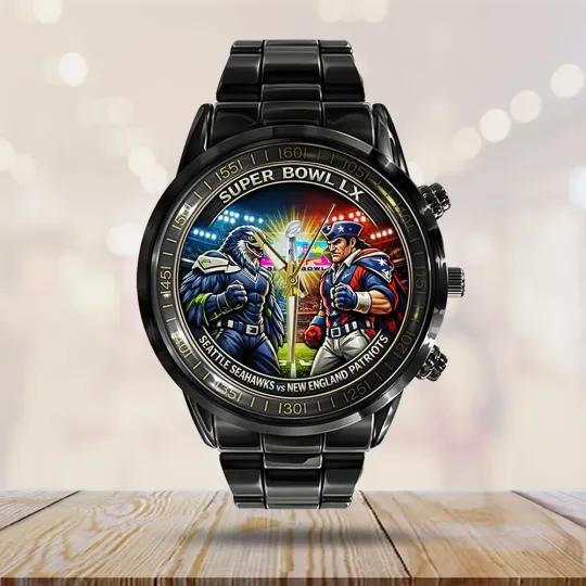 Seahawks x  Patriots  2025 Black Stainless Steel Watch