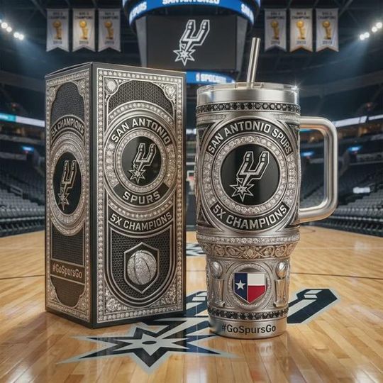 Discover San Antonio Spurs 5X Champions Stainless Steel Tumbler with Handle, Spurs Fan Insulated Cup, Basketball Gift