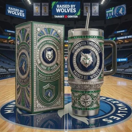 Discover Minnesota Timberwolves Raised by Wolves Stainless Steel Tumbler with Handle, Wolves Fan Insulated Cup, NBA Basketball Gift