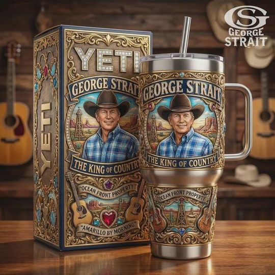 Discover GS Stainless Steel Tumbler with Handle, The King of Country Travel Cup, Country Music Fan Gift