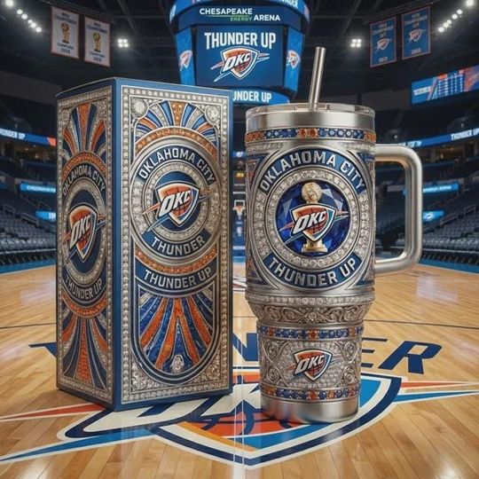 Discover Oklahoma City Thunder Stainless Steel Tumbler with Handle, Thunder Up Insulated Cup, OKC Basketball Fan Gift