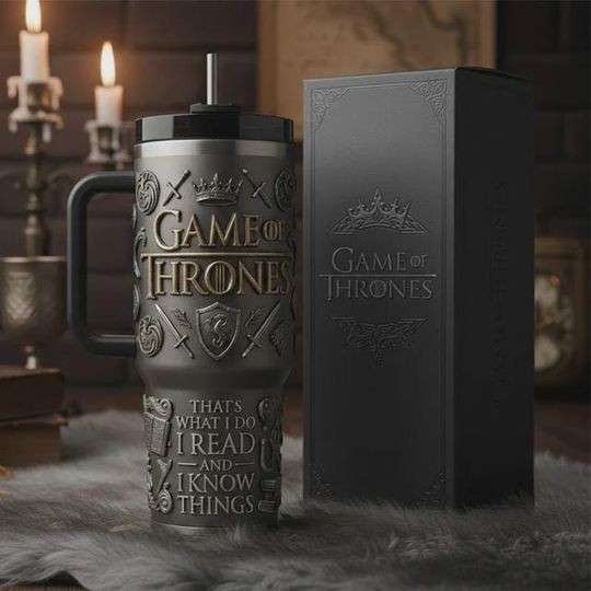 Discover Game of Thrones Stainless Steel Tumbler with Handle, Fantasy Quote Insulated Cup, GOT Fan Gift