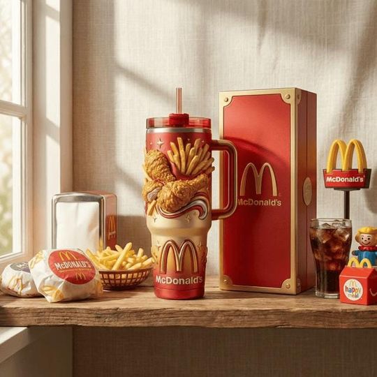 Discover McDonalds Stainless Steel Tumbler with Handle, Fast Food Fries & Chicken Insulated Cup, McDonalds Fan Gift