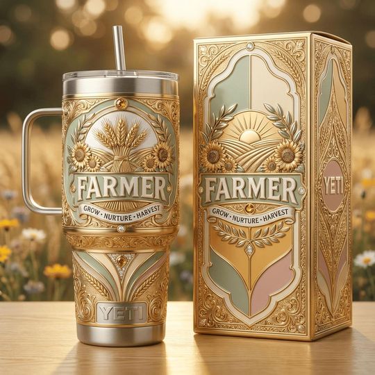 Discover 40oz Farmer Pride 3D Printed Tumbler With Handle, Rustic Harvest Stainless Steel Insulated Travel Mug