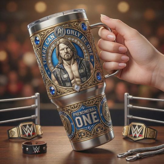 Discover 40oz Wrestling Champion 3D Printed Tumbler With Handle, Phenomenal Fighter Stainless Steel Insulated Travel Mug