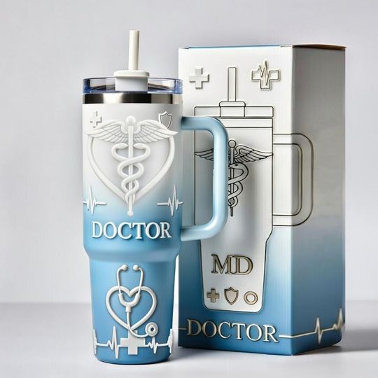Discover 40oz Doctor Tumbler With Handle, Medical Symbol Design Stainless Steel Insulated Cup Gift