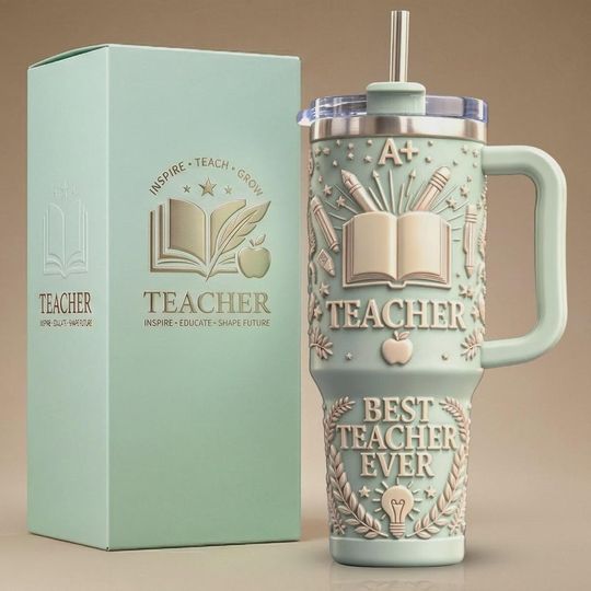 Discover 40oz Teacher Tumbler With Handle, Best Teacher Ever Stainless Steel Cup, Gift for Teacher Appreciation