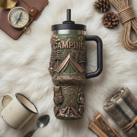 Discover 40oz Camping Tumbler With Handle, Outdoor Stainless Steel Mug, Camping Gift for Men, Nature Travel Cup