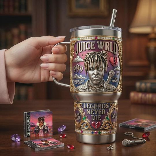 Discover Luxury 3D Embossed Stainless Steel Tumbler With Handle, Insulated Travel Mug With Straw, Memorial Collectible Drinkware Gift