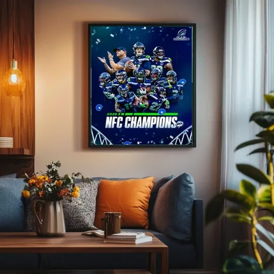 Discover Seattle Seahawks NFC Champions 2025 Team Celebration Football Poster