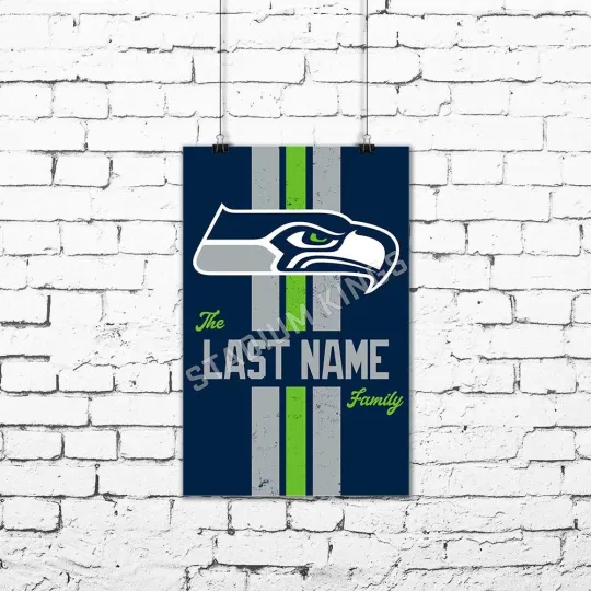 Discover Personalized Seattle Seahawks Family Name Football Poster Art Print 11x17 inches