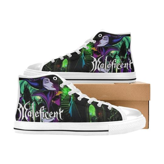 Maleficent High Top Shoes Custom Canvas Sneakers Unisex for Kids or Adults