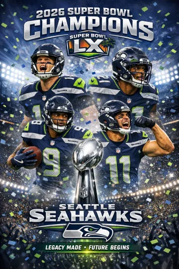 Discover Seattle Seahawks Super Bowl LX Champions 2026 POSTER