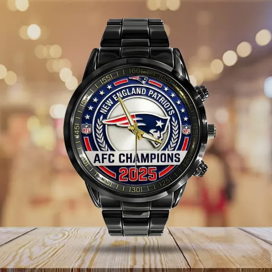 Discover Patriots 2025 AFC Champions Black Stainless Steel Watch