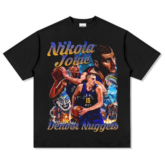 Discover New Nikola Jokic Black / White T-Shirt Crew Neck Cotton T-shirt Men and Women Basketball Fan Short-sleeved Top Ins Y2k Hot Sell