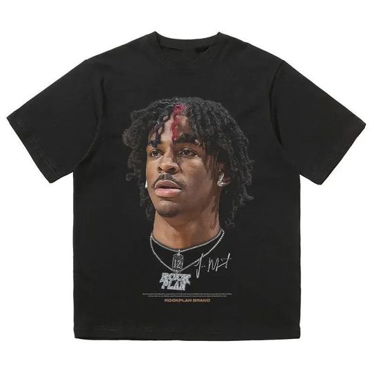 The Star Player of The Grizzlies, Ja Morant, Wore An American Printed T-shirt with An Aged Big Head and Streetwear Men's Top