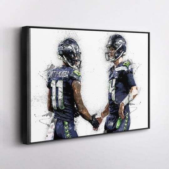 Discover Jaxon Smith-Njigba & Sam Darnold Seattle Seahawks Canvas Print football Wall Art Framed Poster Football Decor Gift for Fans