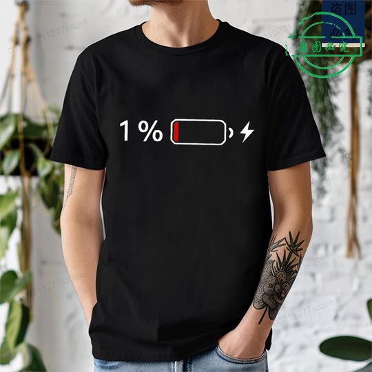Discover Men's Clothing Shirt 1% Battery Print Graphic Casual T-Shirt Short Sleeve T Shirt Men Women's T-Shirt Clothing Top Tee Shirts
