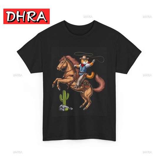 Discover Cowboy Kitty Graphic T Shirt Funny Unisex Heavy Cotton Tee Relaxed Simple Motivational Shirts Colorful Fashion Clean Tee Shirt