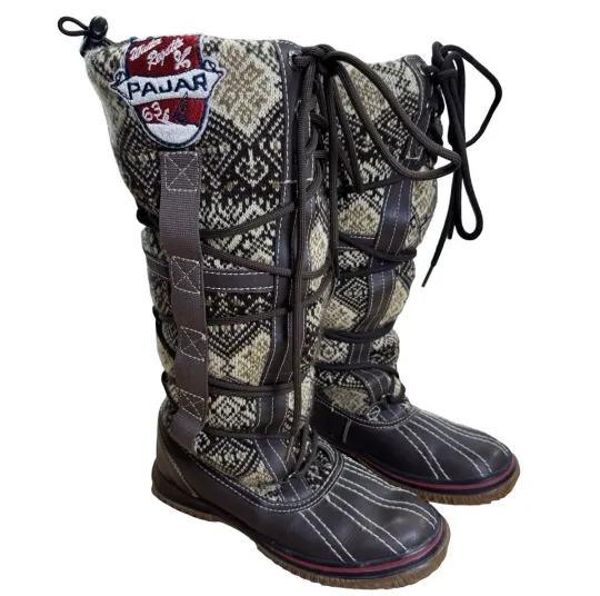 Discover Pajar 63 Canada Weathergear Fair Isle Shearling Lined Lace Up Grip Boots Size 36