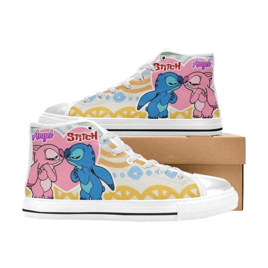 Discover Stitch and Angel High Top Shoes Custom Canvas Sneakers Unisex for Kids or Adults