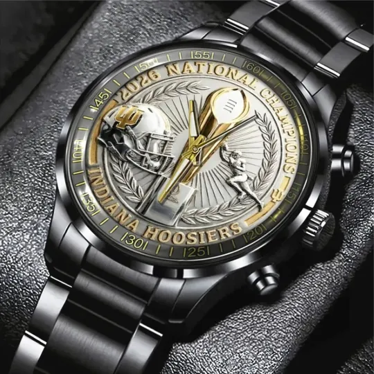 Discover Hoosiers Football 2025 National Champions Black Stainless Steel Watch