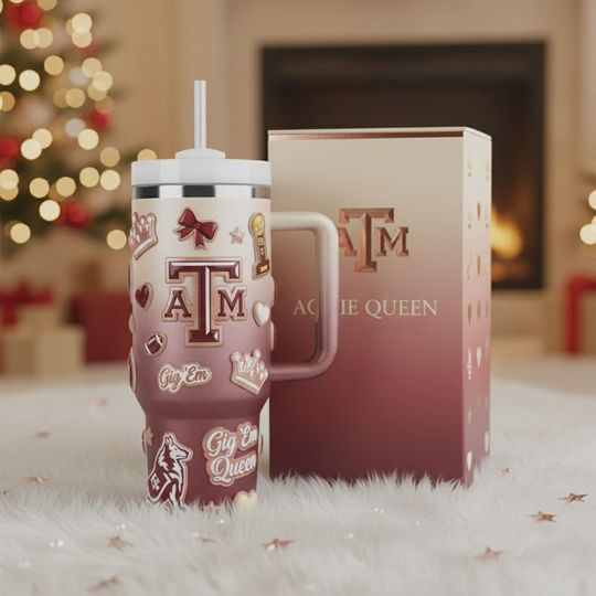 Maroon Cream College Queen Insulated Cup 40oz Travel Mug Aggie Spirit Pride Gift