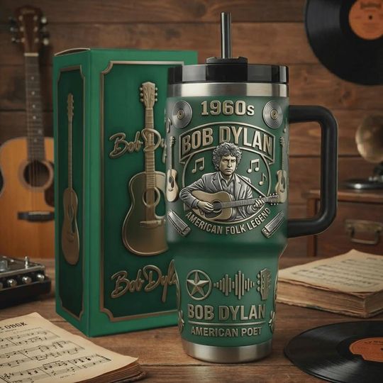 Discover Folk Music Legend Insulated Cup 40oz Travel Mug for Guitar Player Songwriter Gift