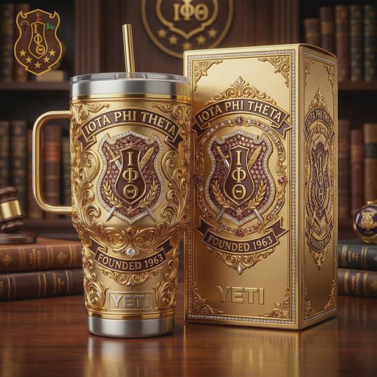 Discover Luxury Gold Fraternity Insulated Cup 40oz Mug with Handle Brotherhood Crest Gift Idea