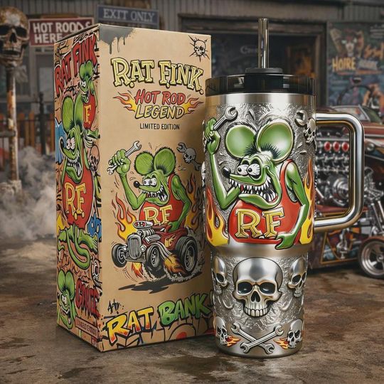Discover Retro Hot Rod Rat 3D Insulated Cup 40oz Travel Mug Biker Gift