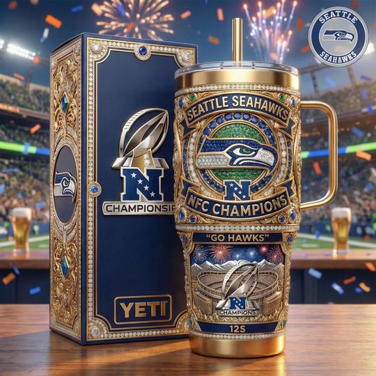 Discover Luxury Gold Blue Sports Fan Insulated Cup 40oz Mug with Handle Team Spirit