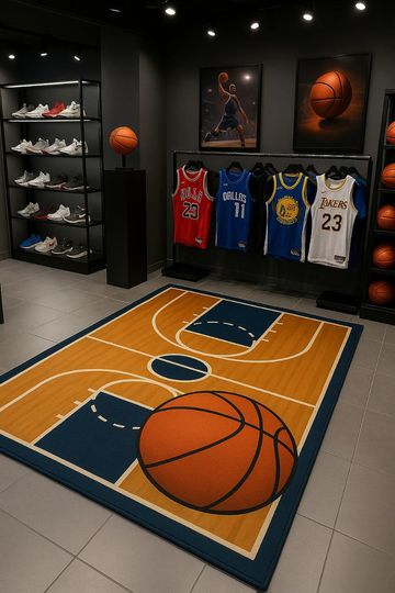 Discover Basketball Court Area Rug  Sports Theme Polyester Carpet