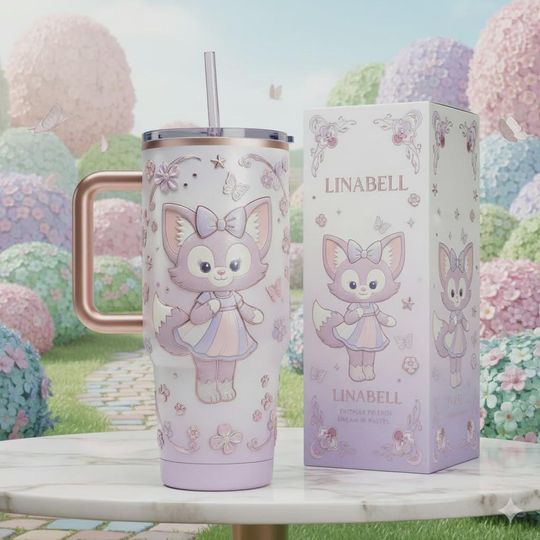Discover Kawaii Pastel Pink Fox 40oz Tumbler with Handle Insulated Travel Mug Girl Gift