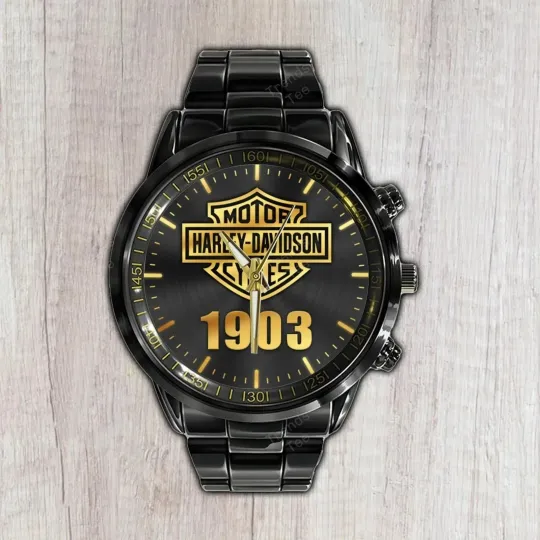Discover Personalized Harley Racing Davidsonn Motor Men Black Stainless Steel Watch Gift