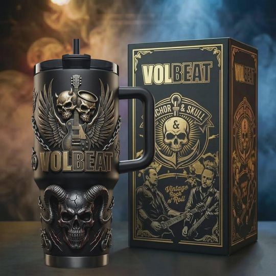 Discover Rock Skull and Anchor 40oz Tumbler with Handle Insulated Travel Mug Band Gift