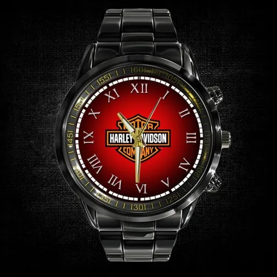 Discover Personalized Harley Racing Davidsonn Motor Men Black Stainless Steel Watch Gift