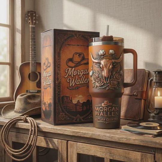 Discover Outlaw Country Rose and Skull 40oz Tumbler with Handle Insulated Travel Mug Gift