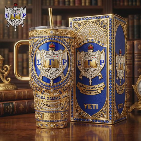 Royal Blue Gold Jeweled Insulated Cup 40oz Mug for Sorority Sisters Greek Life