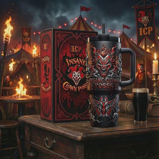 Discover Dark Clown Flame Insulated Cup 40oz Travel Mug Horror Fan Rock Music Gift