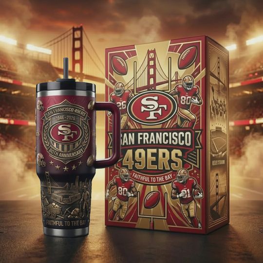 Discover Red Gold Football Anniversary Insulated Cup 40oz Travel Mug Sports Fan Gear Gift